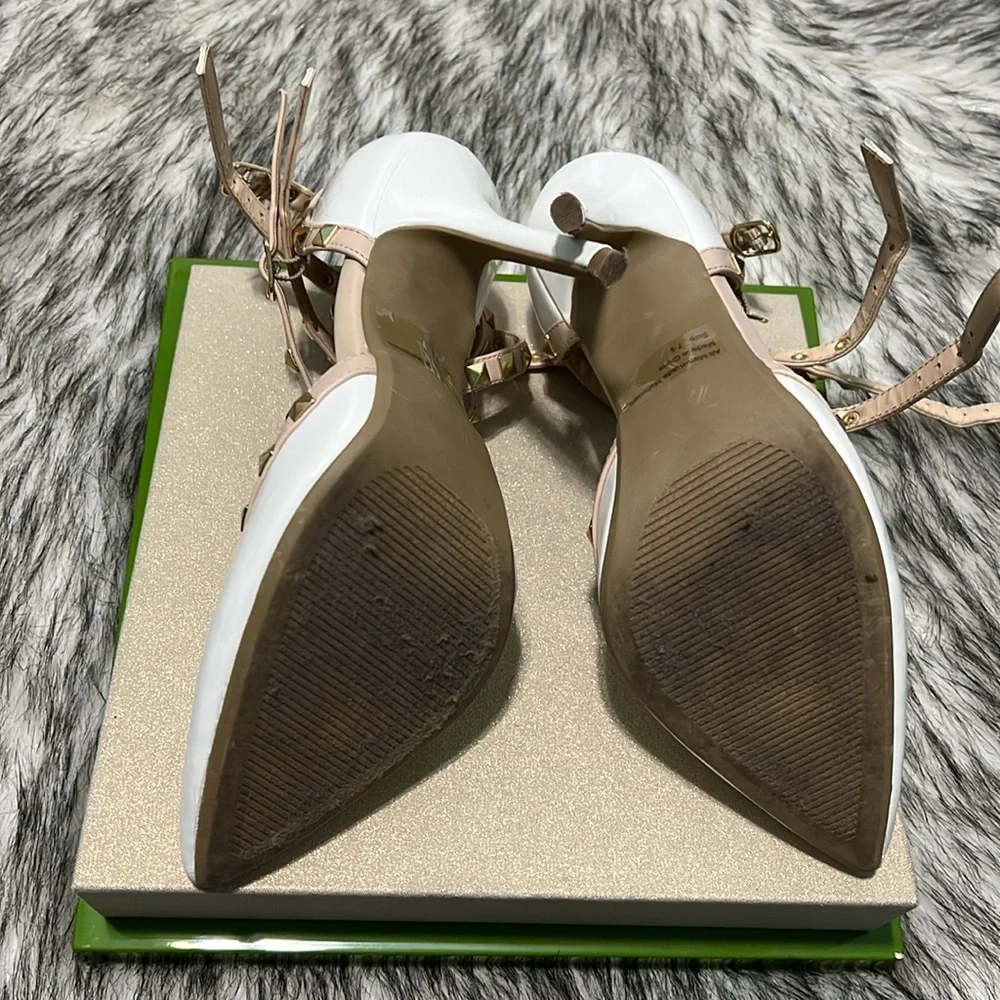 Wild Diva Adora White Patent & Nude Gold Studded Strappy Heels 7.5 - Picture 9 of 13